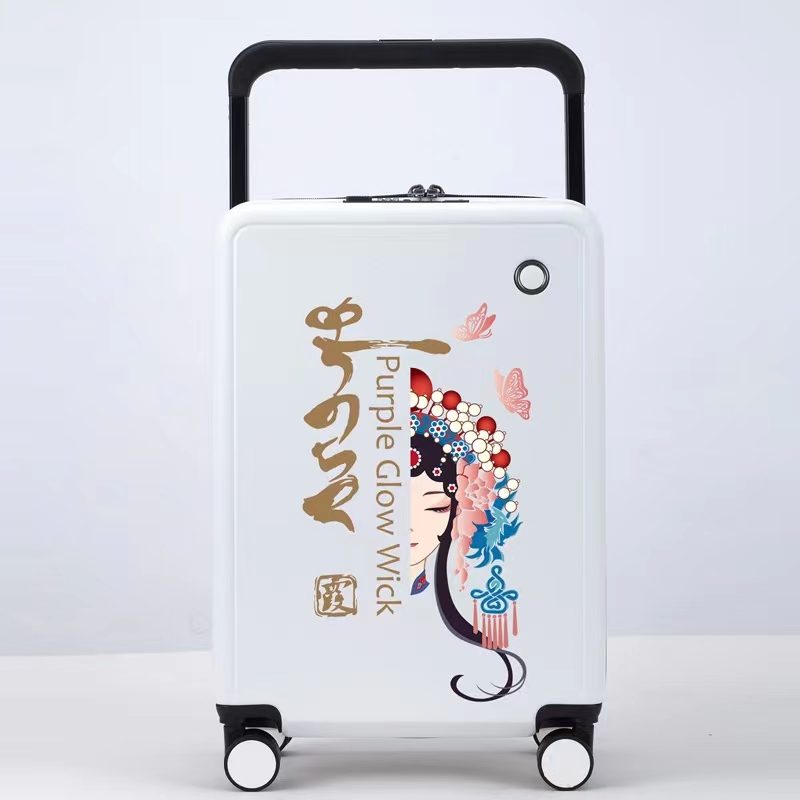 Mála taistil bagáiste ABS+PC saincheaptha sa mhonarcha 20 orlach le tralaí leathan agus rothaí balbh USB charger mála taistil lasmuigh