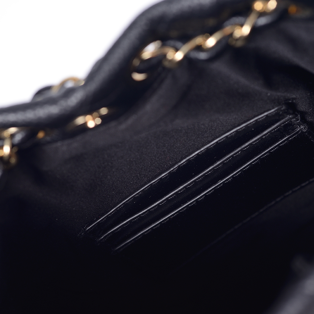Mála leathair ócáideach ardchaighdeáin slabhra óir dubh backpack mná clasaiceach